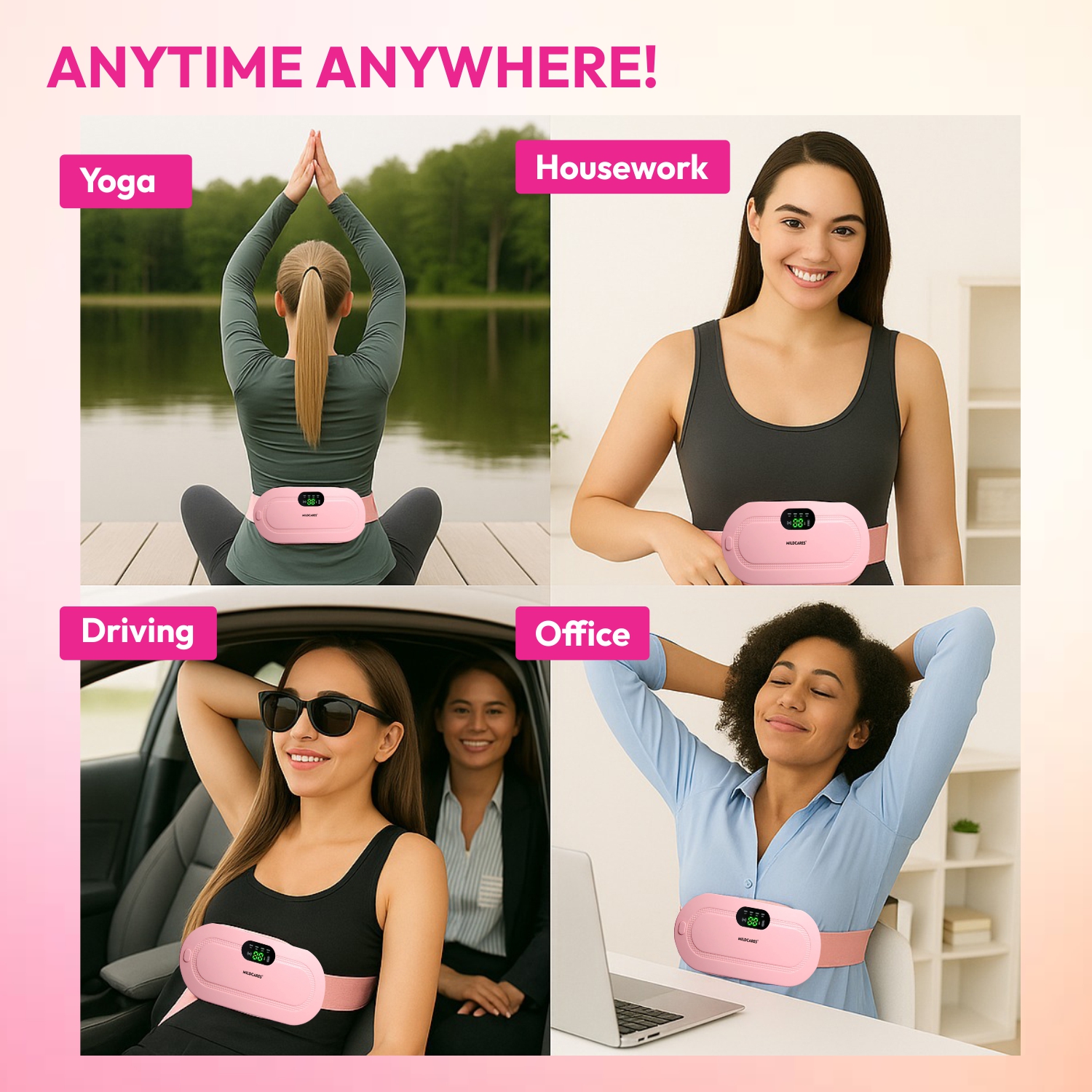 Mildcares Period Pain Relief Massager With Heating Pad | Cordless Menstrual Cramp Belt